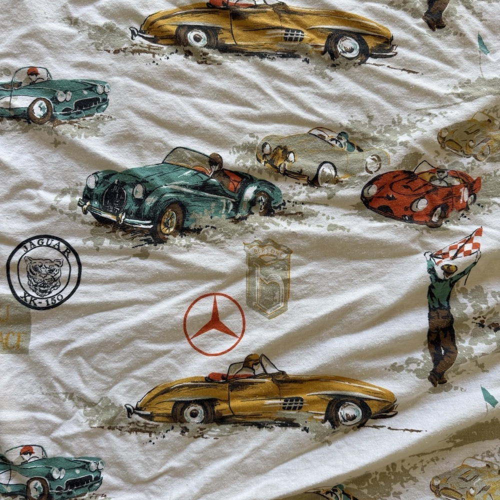 Vtg Racing Bedspread Twin(2) Porsche SCCA & Grand Prix Corvette Alfa Romeo 1960s